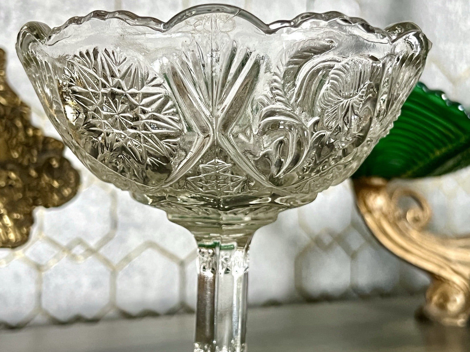 Antik Jugendstil Pressglas Glas Fußschale Schale Zuckerschale