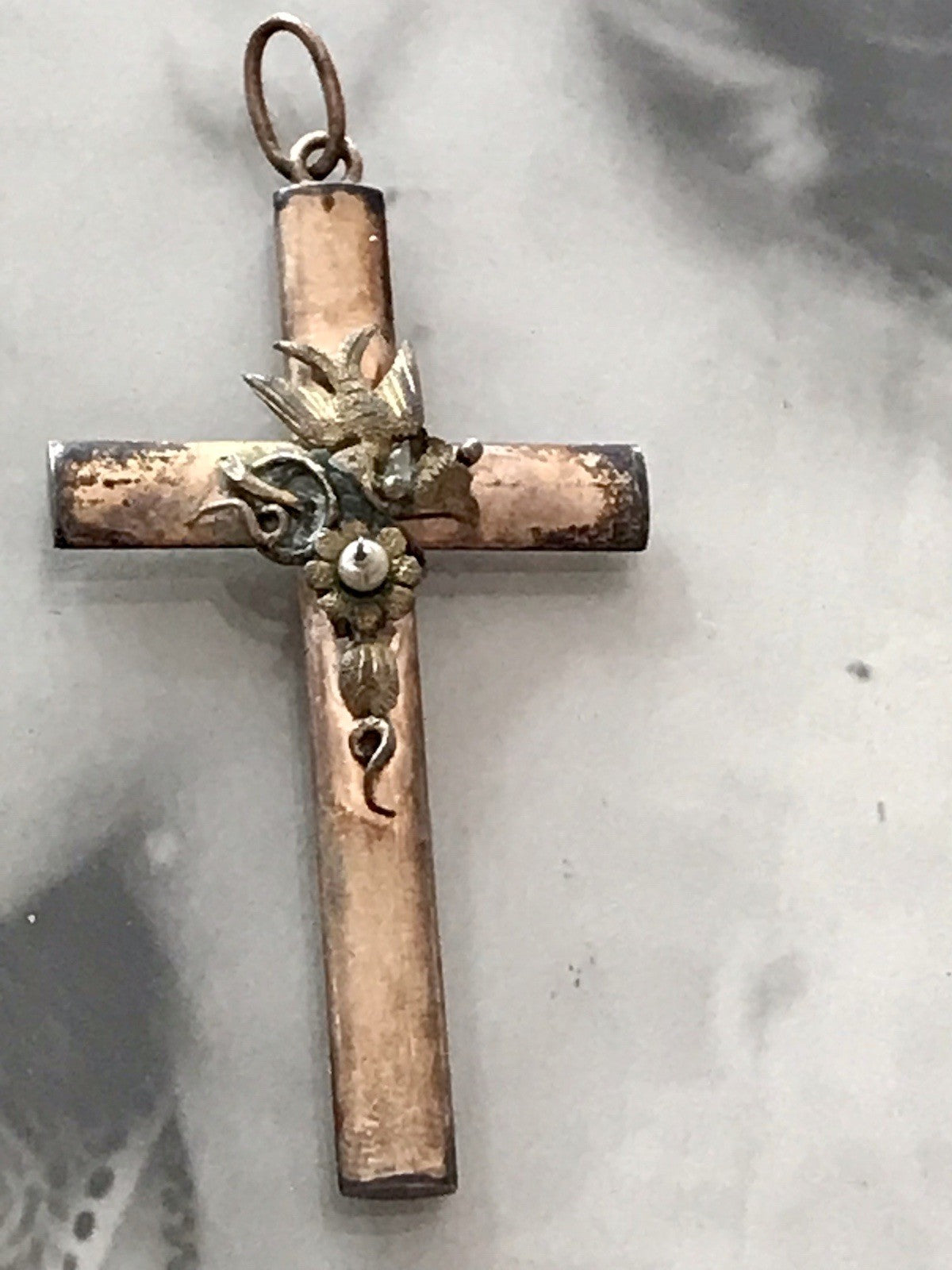 Antik Kettenanhänger  Anhänger Schaumgold? Walzgold? gold Doublè? Kreuz Perle