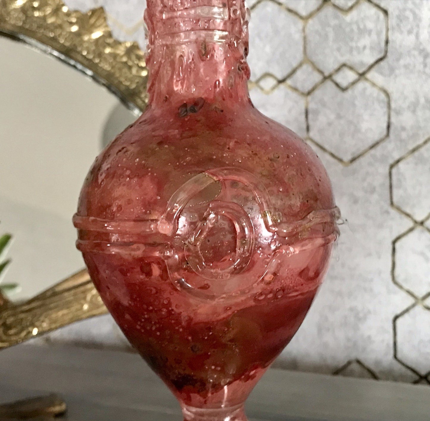 Vintage Pavel Molnār Glas Glaskunst Glasvase rot Faden Aufschmelzungen signiert