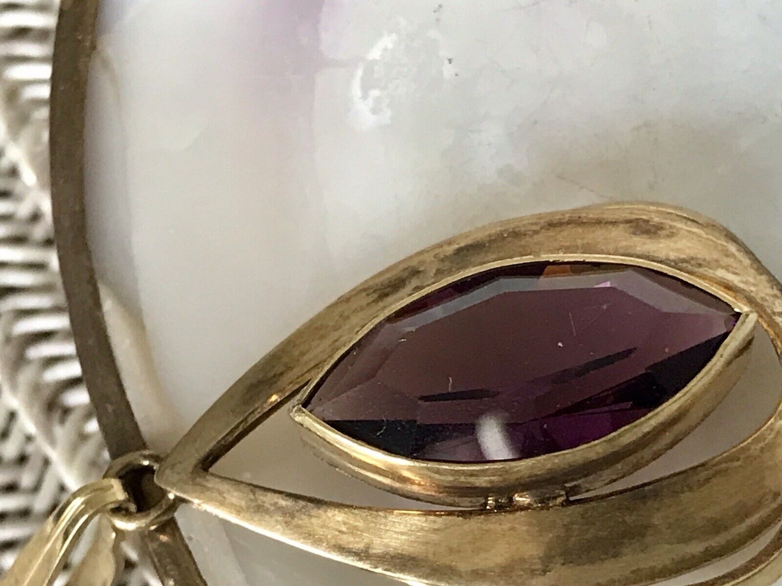 Vintage Designer Anhänger lila Stein Amethyst? Amerik. Doublè vergoldet