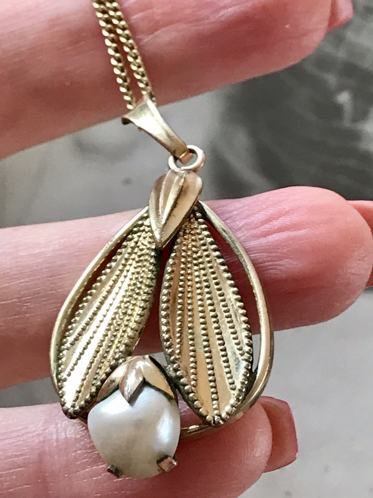 Vintage Designer Anhänger Perle Amerik. Doublè vergoldet