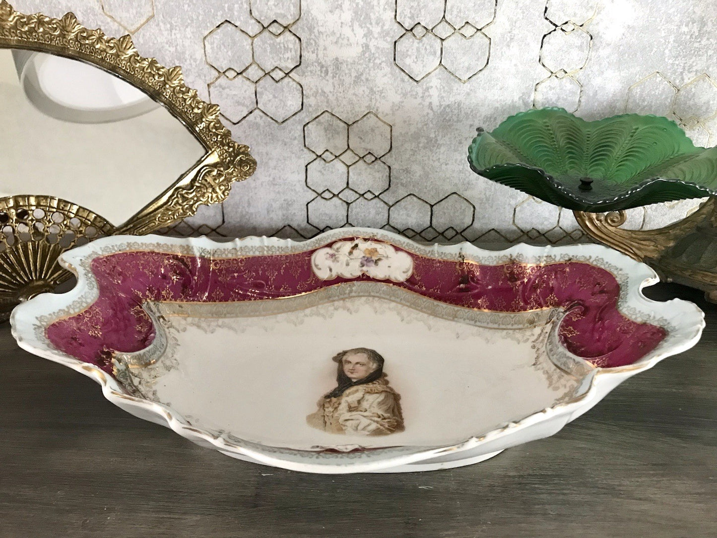 Antik Carl Tielsch Porzellan Schale Zierschale ~ 1870 Maria Leszczynska Porträt