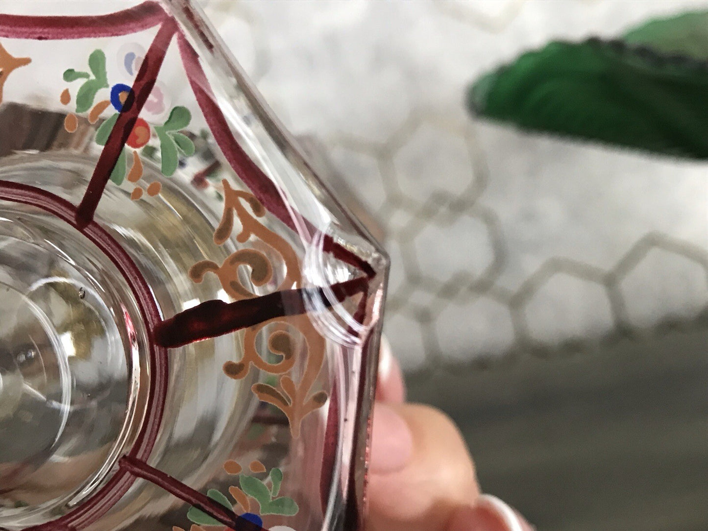 Antikisiert Replik Böhmisch Biedermeier Email-Malerei Glas Fußbecher bemalt