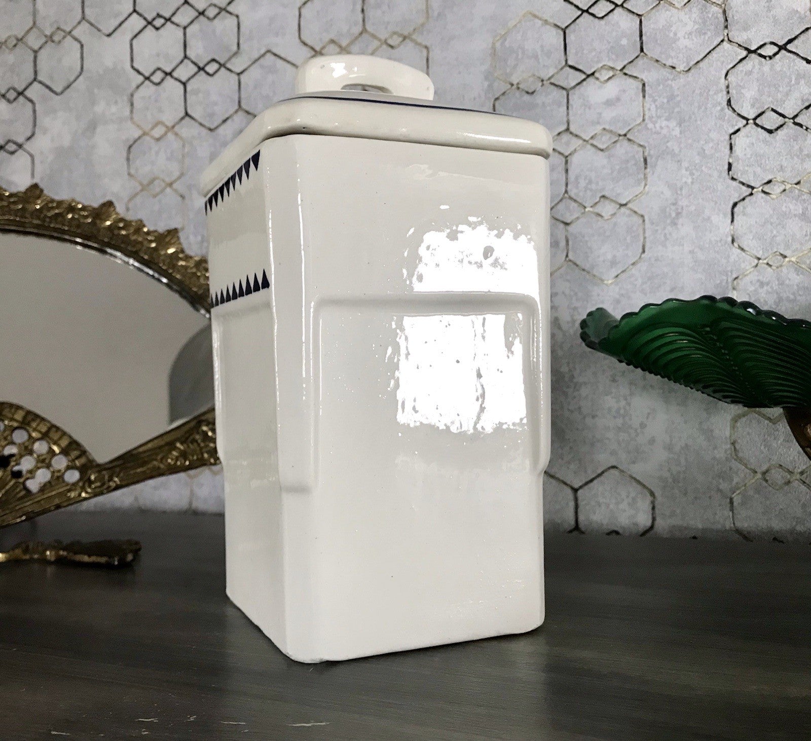 Antik Jugendstil Vorratsgefäß Nudeln Gefäß Vorratsdose weiß Porzellan creme blau