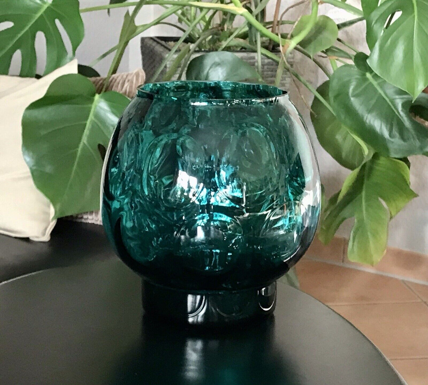 Vintage 60er Design Glasvase Glas Petrol  Grün Vase Bubble Sputnik Ära Bowle