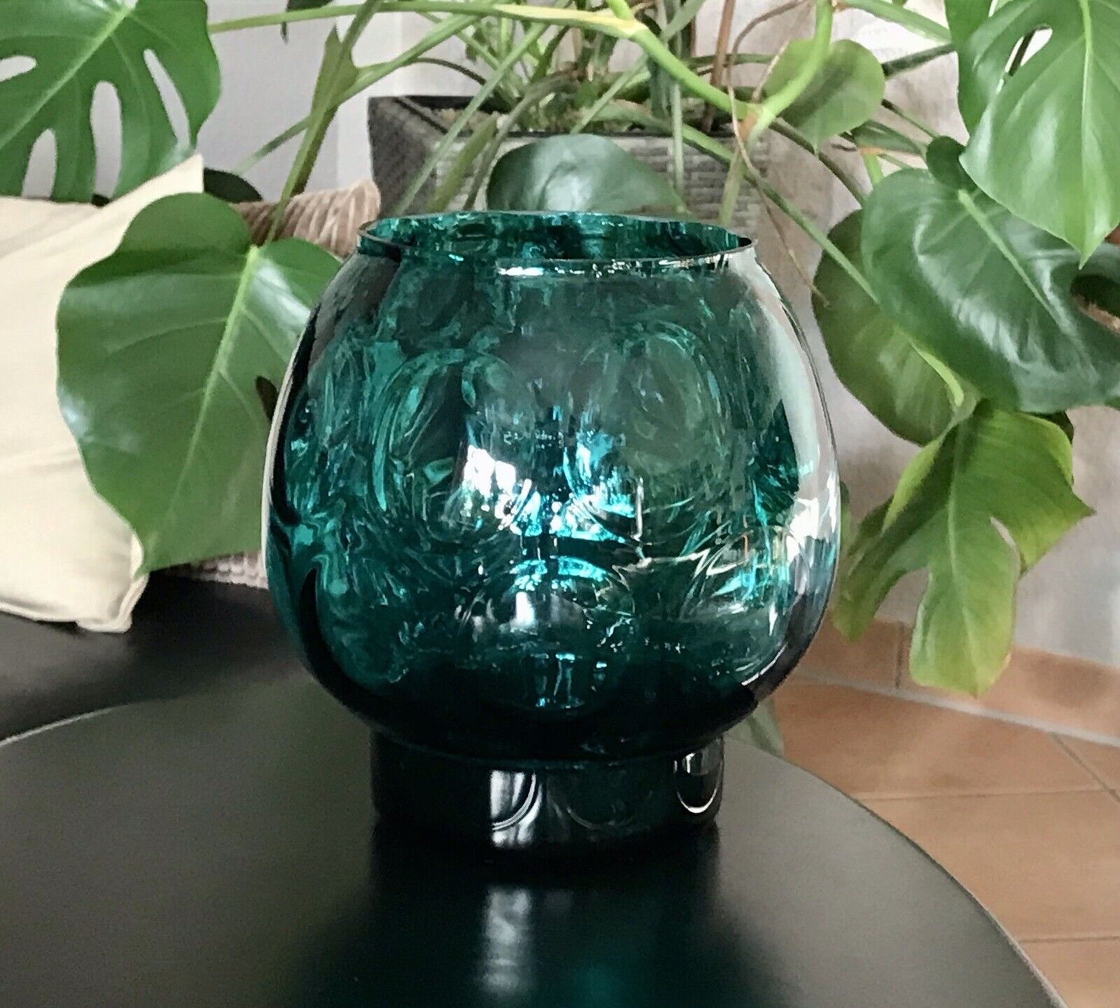 Vintage 60er Design Glasvase Glas Petrol  Grün Vase Bubble Sputnik Ära Bowle