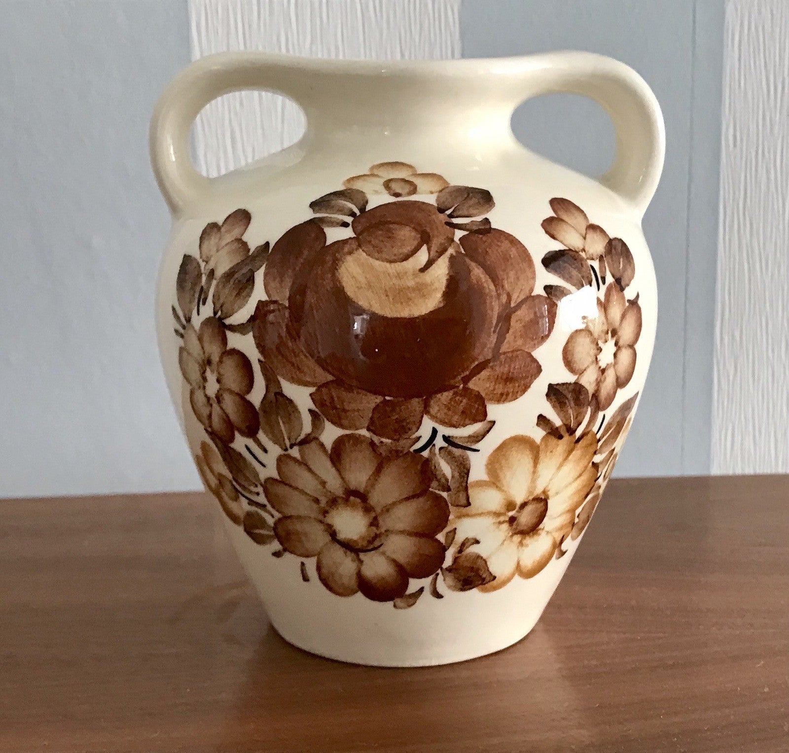 Vintage Fayence Keramik  Vase handbemalt ZF Kolo Polen 50er 60er beige braun