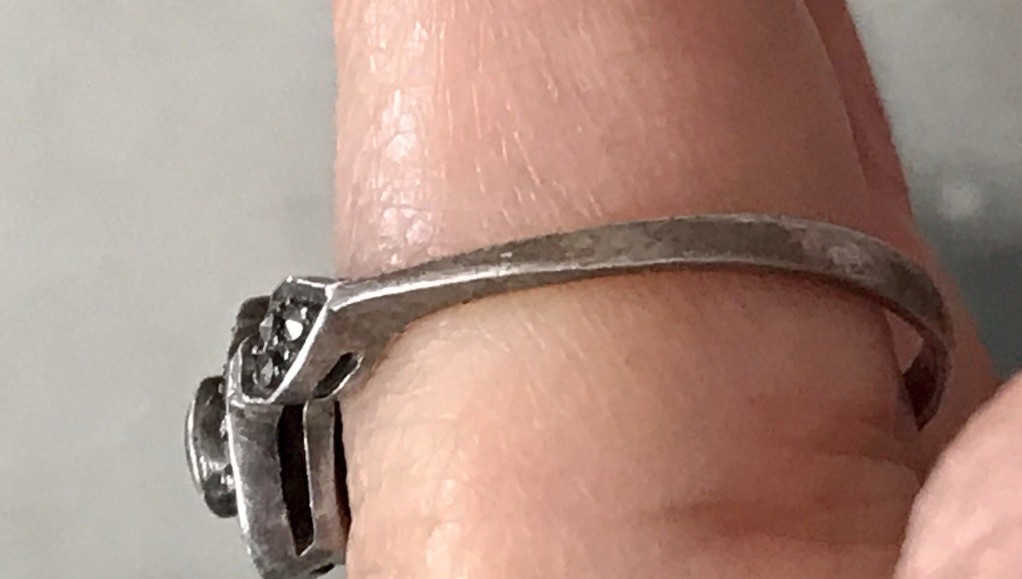 Antik Art Déco Edel Onyx Markasite DAMEN RING Silber 925 Gr.51 16,2