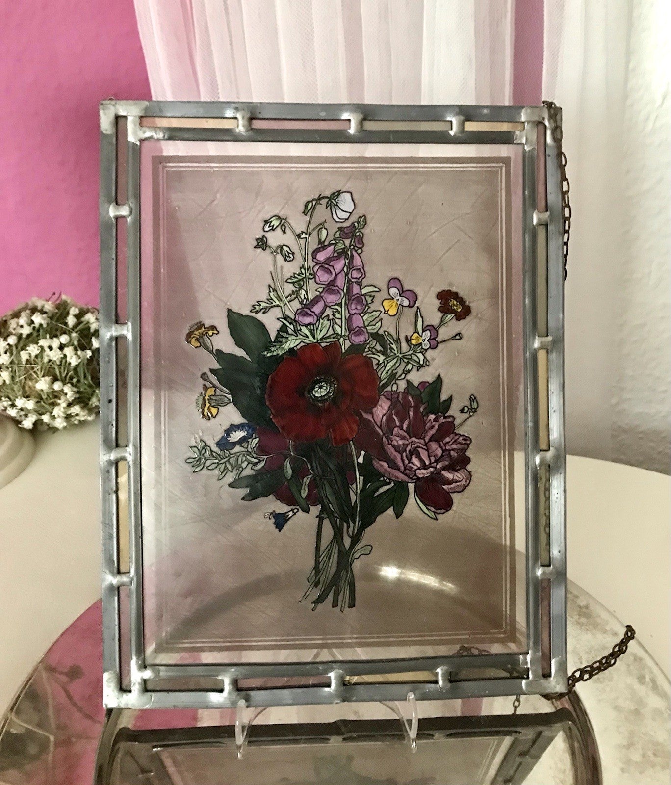 Antik? alt Bleiverglasung Fensterbild Blumenbouquett Glasmalerei