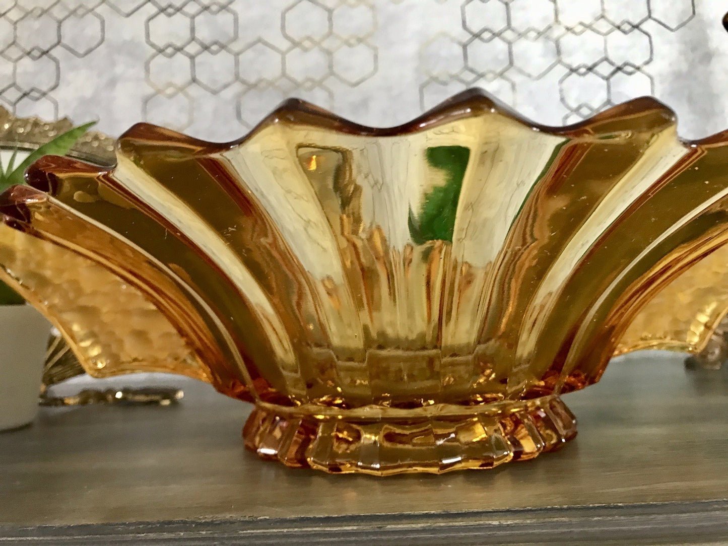 Antik Art Déco gelb Pressglas Schale Glas Brockwitz Prismen Fruchtschale 1941