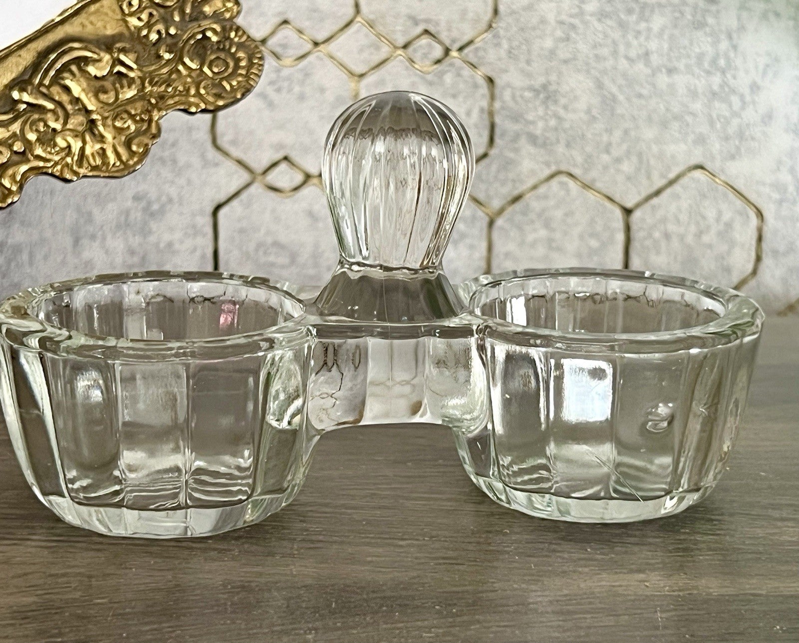 Antik Art Déco Pressglas Salz & Pfeffer Menage Saliere Gewürzständer Glas
