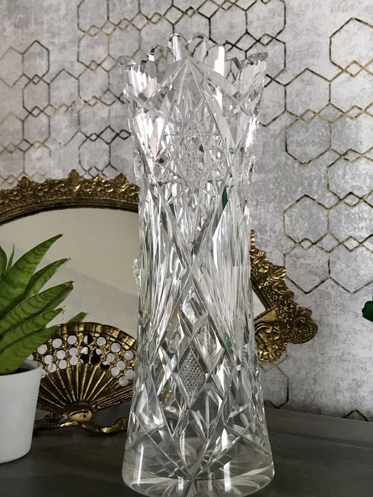 Alt Vintage Vase Glasvase Kristallglas Bleikristall geschliffen in Art Déco Stil