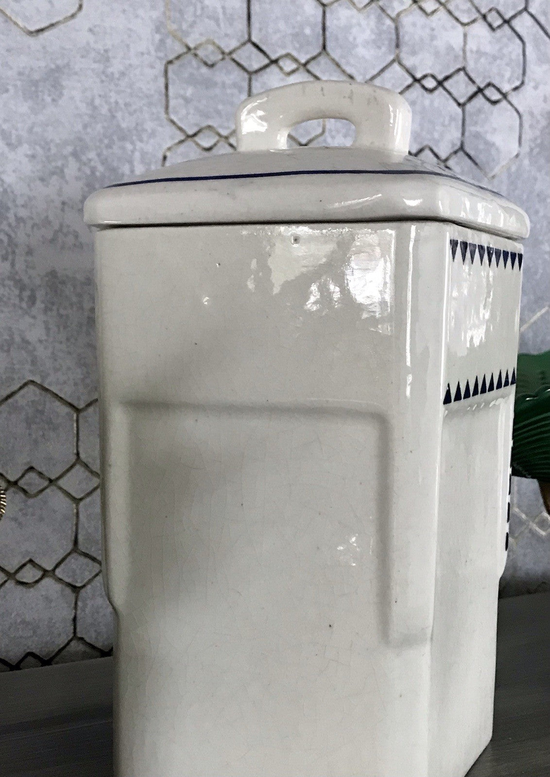 Antik Jugendstil Vorratsgefäß Kaffee Gefäß Vorratsdose weiß Porzellan creme blau