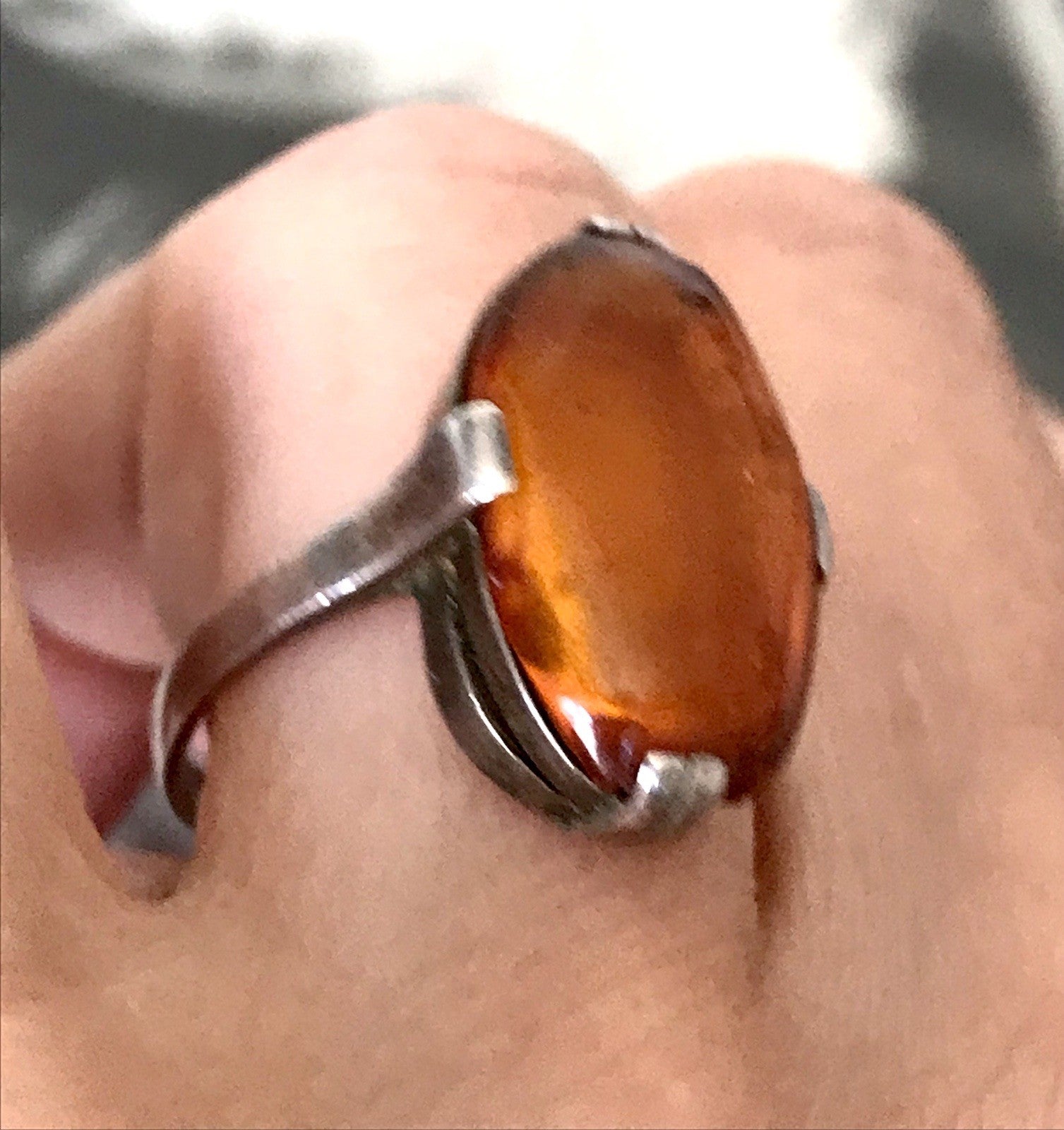 Alt Vintage Edel Bernstein DAMEN RING Silber 835 Super Design Gr. 56 57 schön!