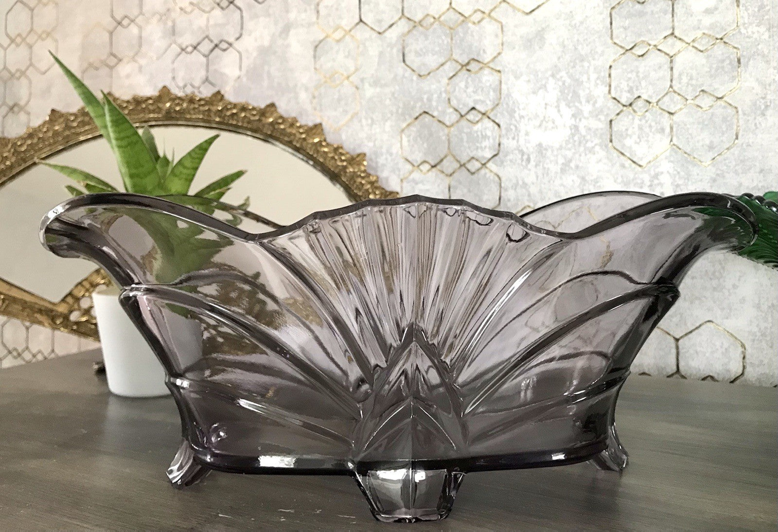 Antik Art Déco lila Pressglas Schale Glas Brockwitz Fruchtschale 1941 Jardiniere