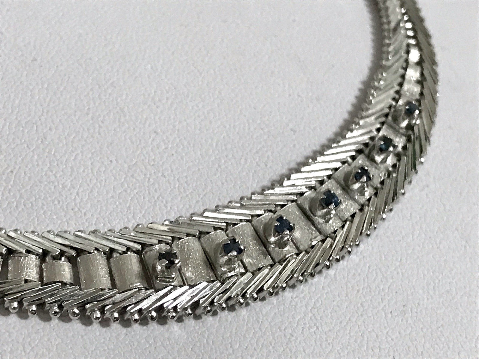 Antik Edel Art Déco 835 Silber Collier rhodiniert Halskette blau Steine Armband