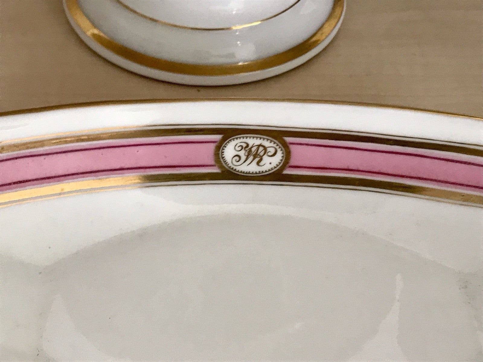 Antik Biedermeier Porzellan 1 Schiffchen Schale  ~1845 Ligatur Monogramm JR