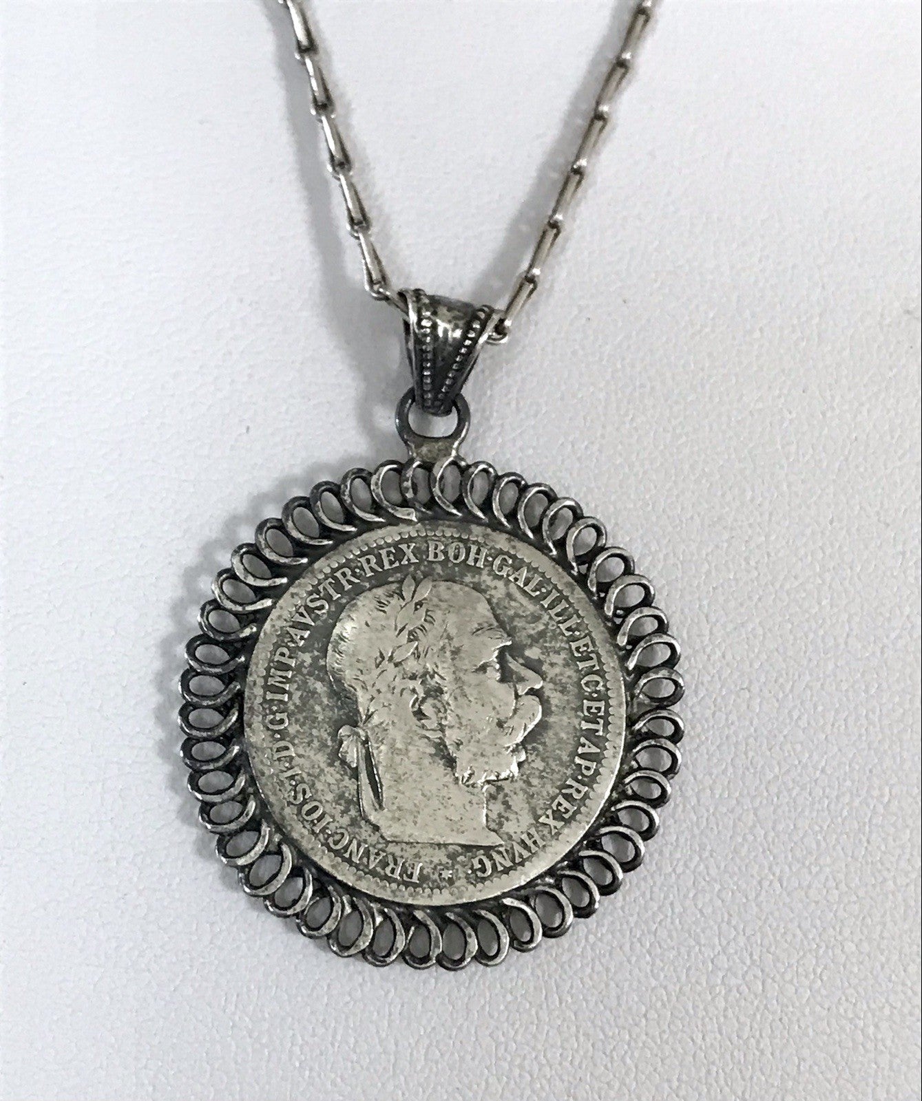 Antik Halskette Münze Kaiser Franz 1902 Anhänger Kettenanhänger Silber 835