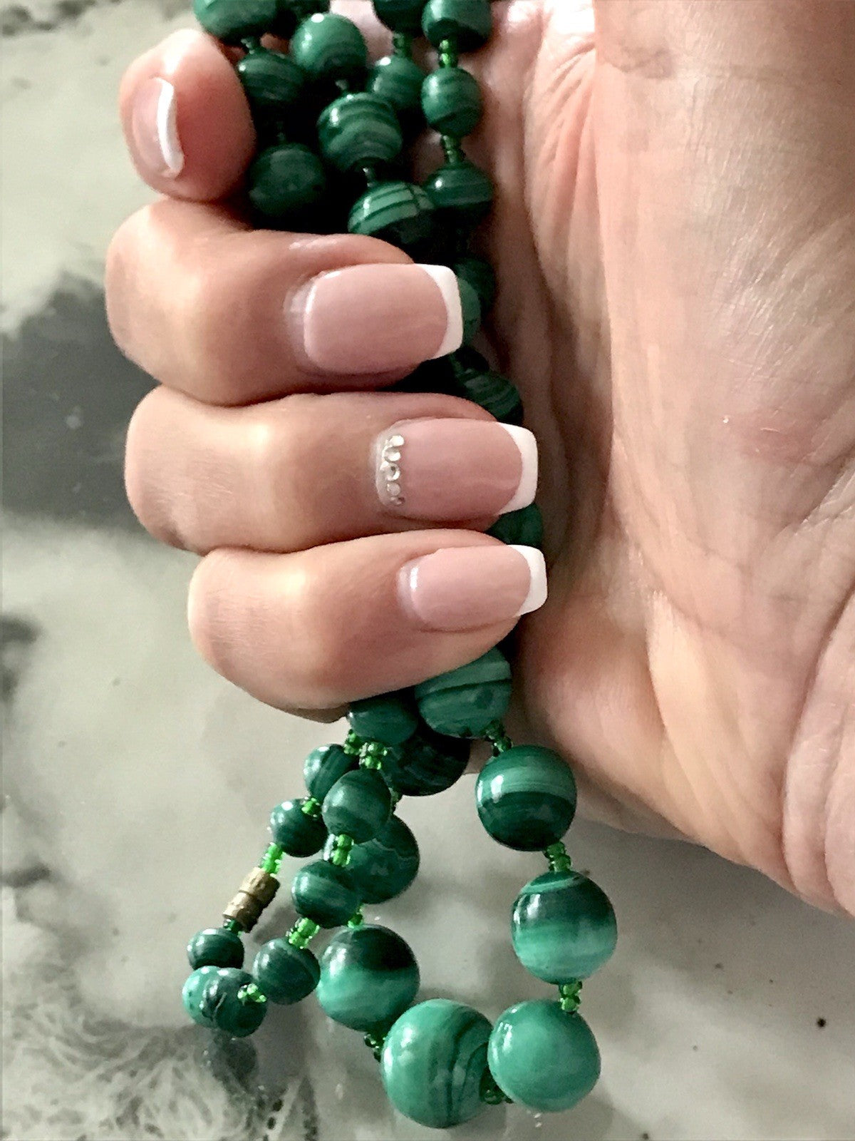 Alt Edel Vintage Halskette Kette Malachite grün Sehr Schön Retro