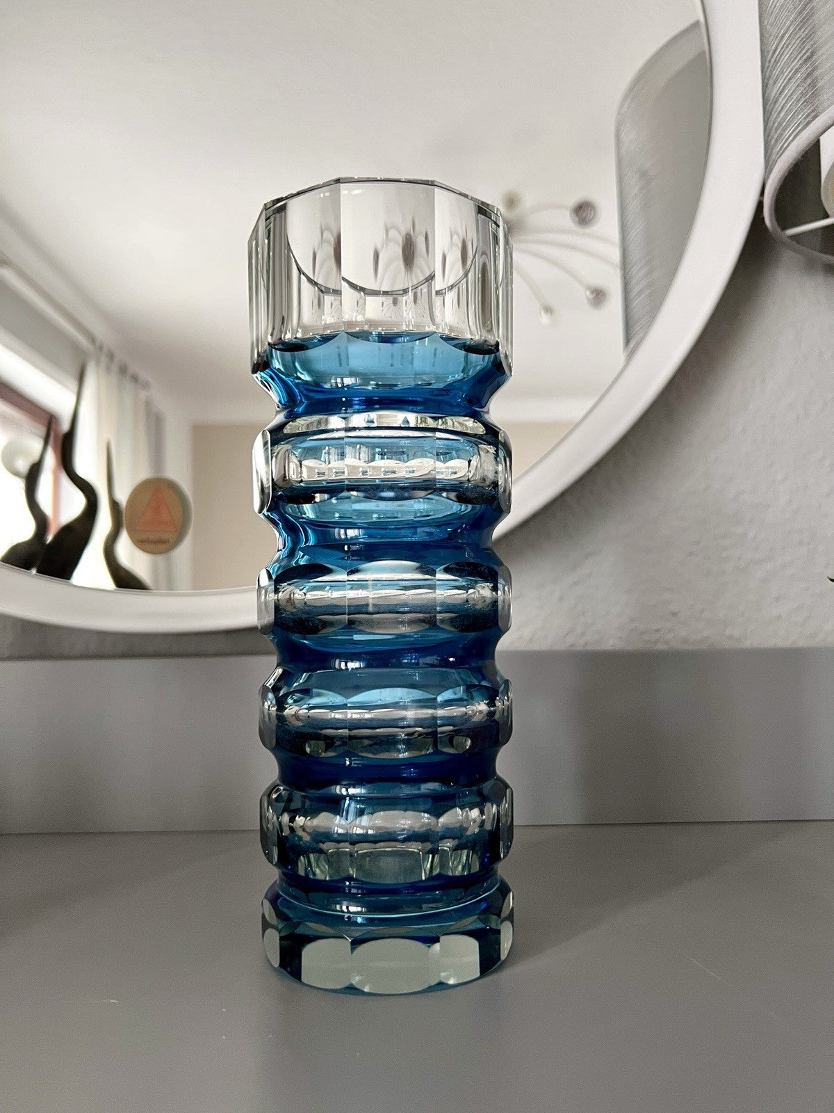 Antik? Art Déco Vase Glasvase Vase Glas Kristallglas Entwurf Meltzer Haida blau