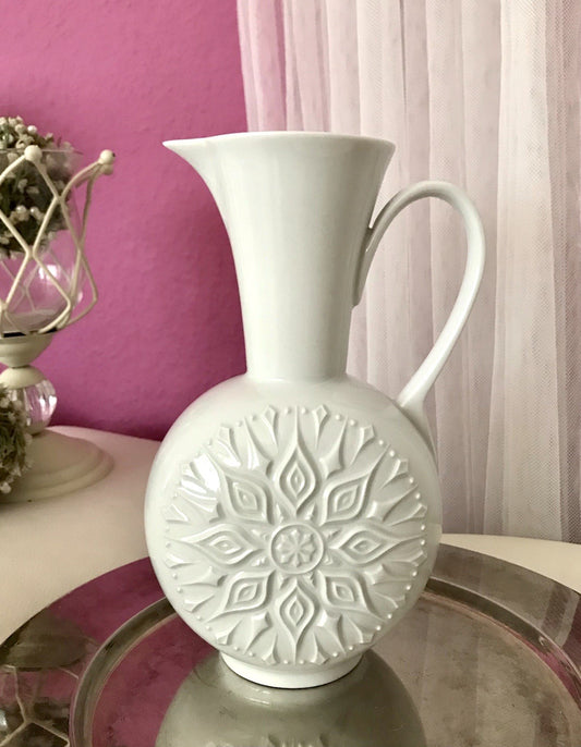 Vintage 60er Porzellan Vase OpArt Seltmann Vohenstrauß Porzellan Bavaria weiß