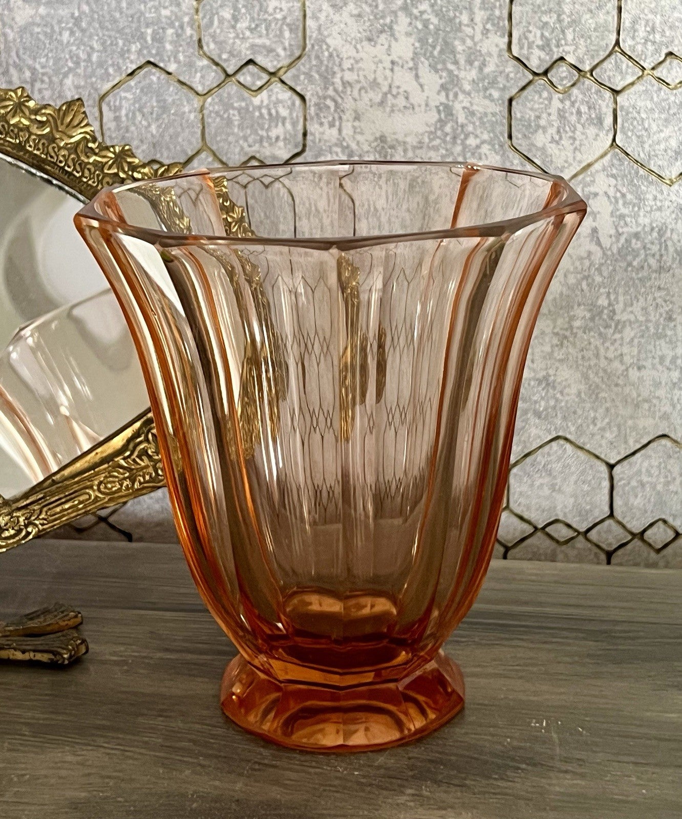 Antik Art Déco Vase Glasvase geschliffen rosa Rosalin Glas