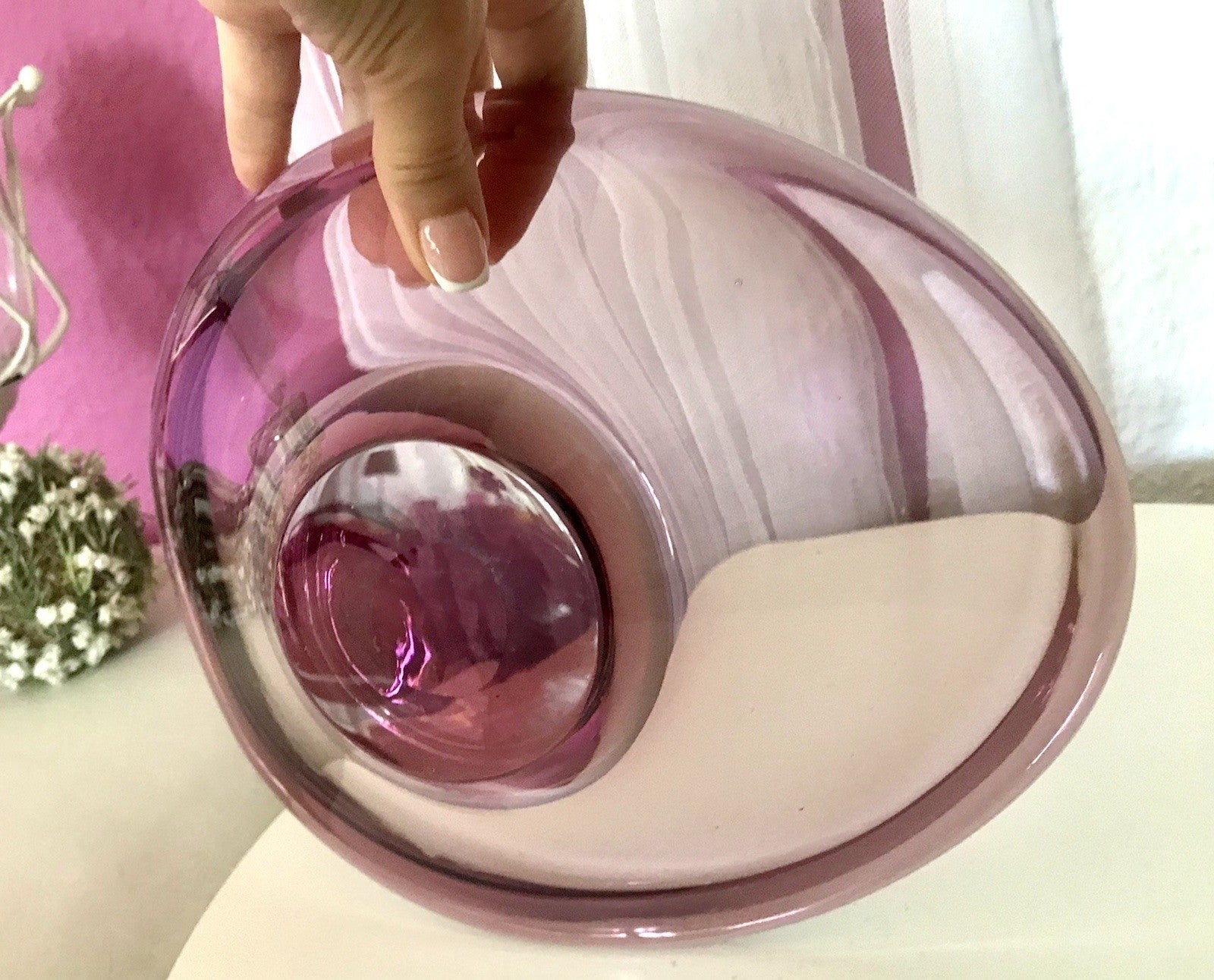 Murano Vintage Design Schale Glas beere aubergine Überfangglas
