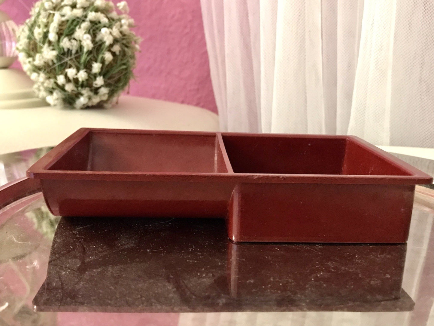 Antik alt Bakelit Münzablage?  Münzfach? Stempelbox Box weinrot Vintage