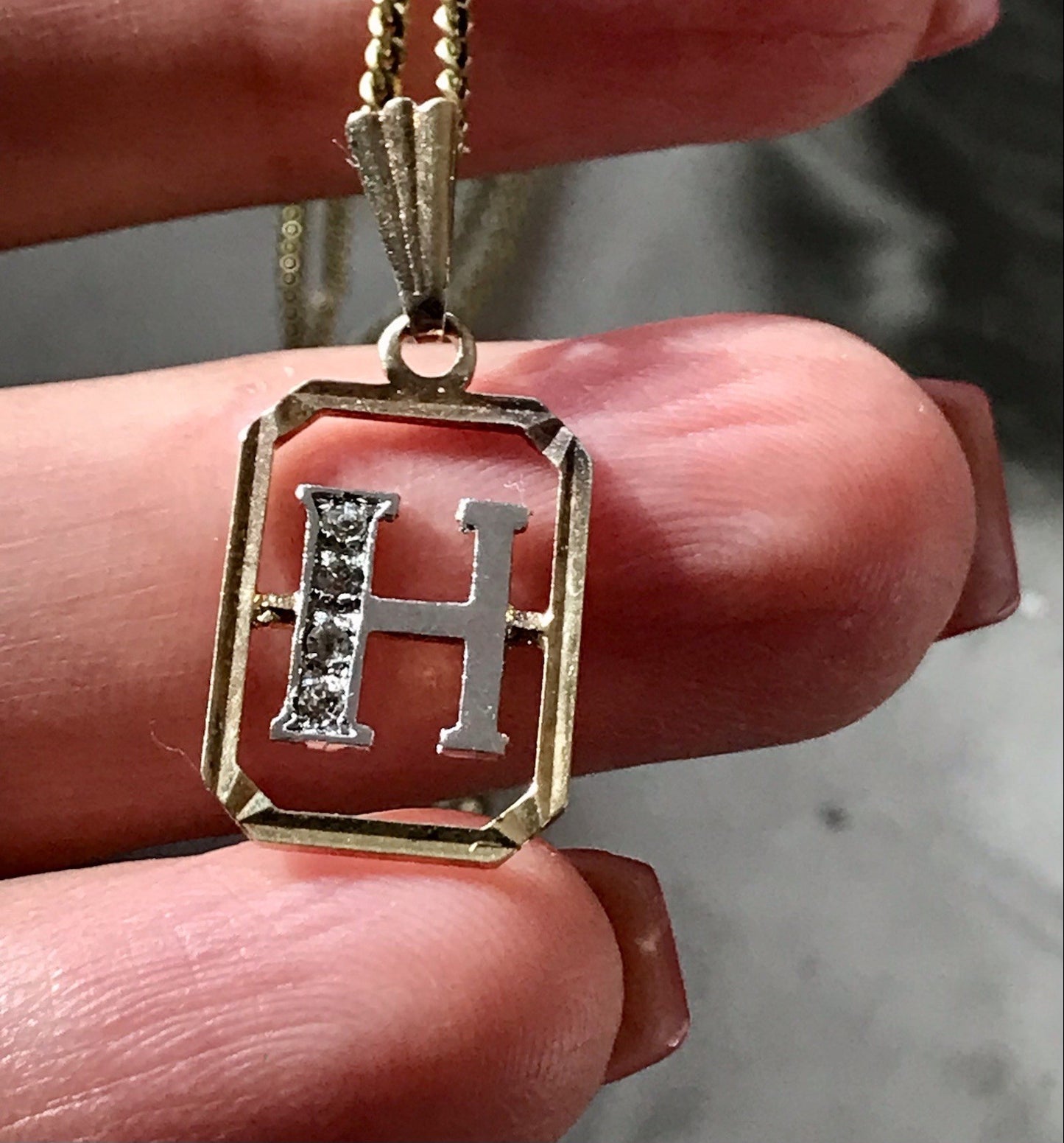 Vintage Edel Anhänger Buchstabe H Kettenanhänger Silber 925 Steinchen vergoldet
