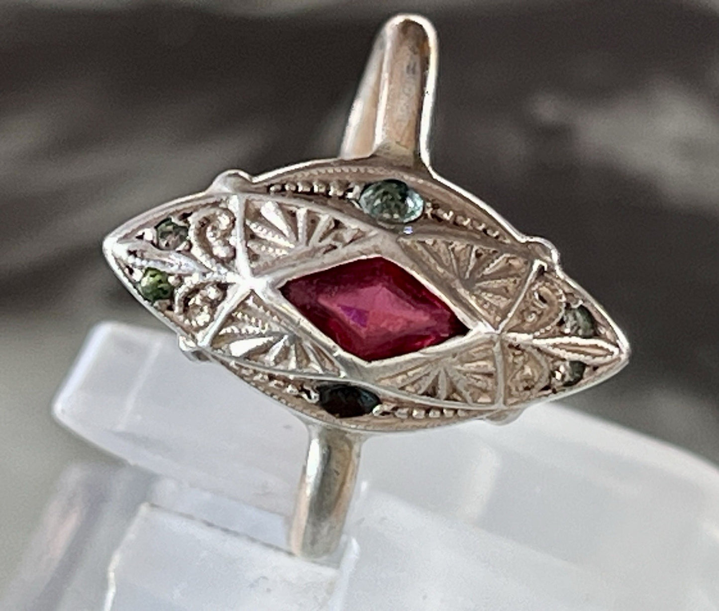 Antik Art Déco Damen Ring bunte Steine Silber 800 Gr.51/52