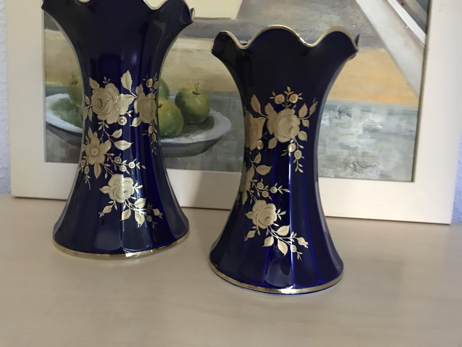 Vintage Alt 1 Porzellan Prunkvase Vase Echt Kobalt Golddekor