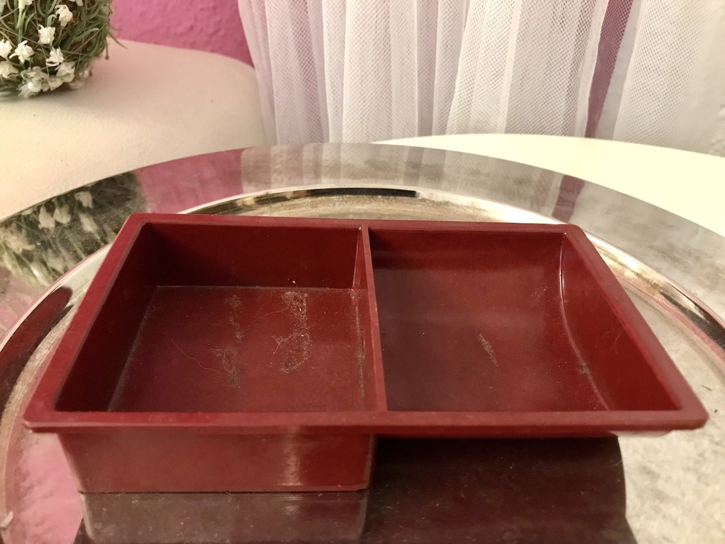 Antik alt Bakelit Münzablage?  Münzfach? Stempelbox Box weinrot Vintage