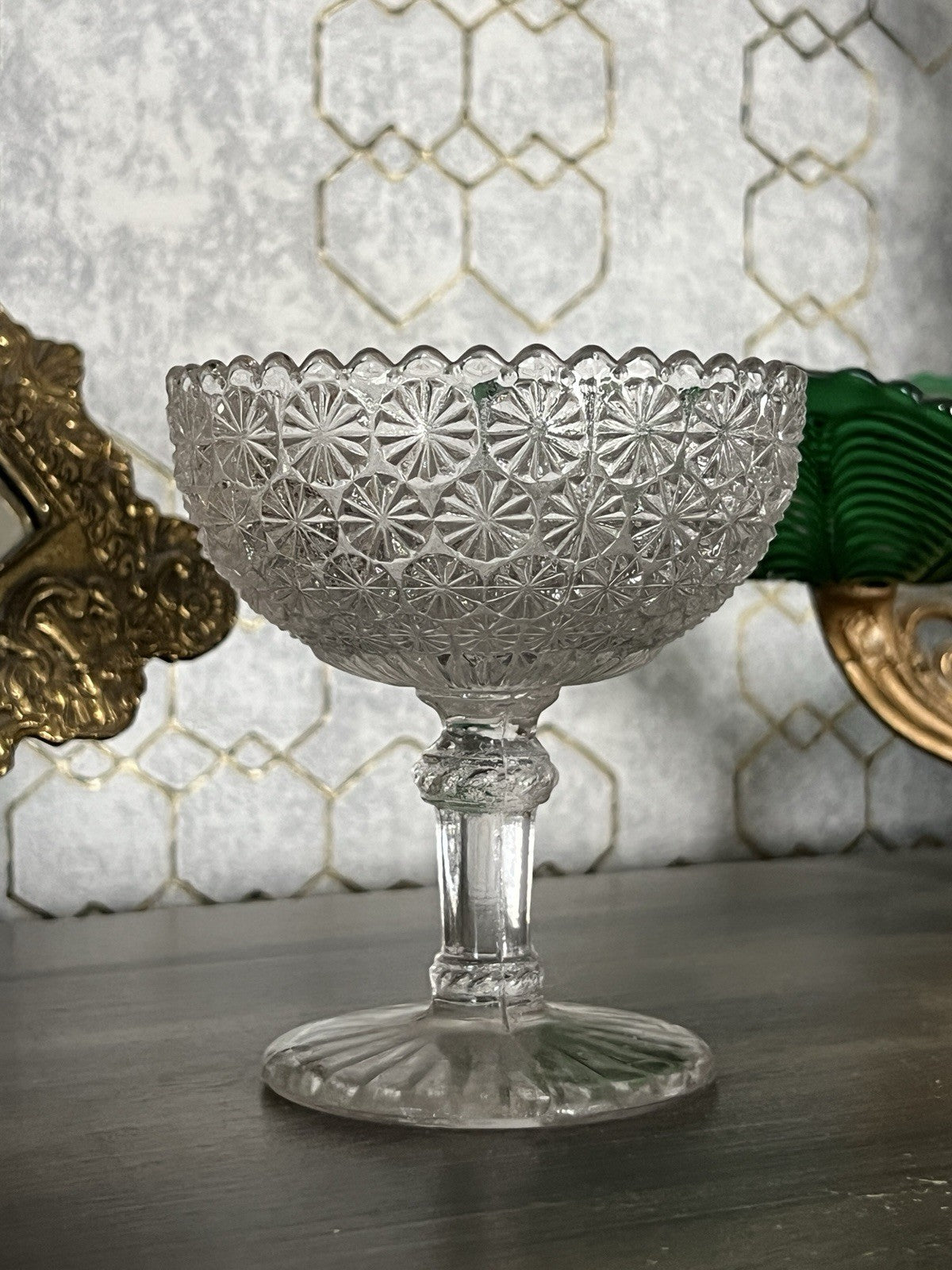 Antik Jugendstil Pressglas Glas Fußschale Schale Zuckerschale