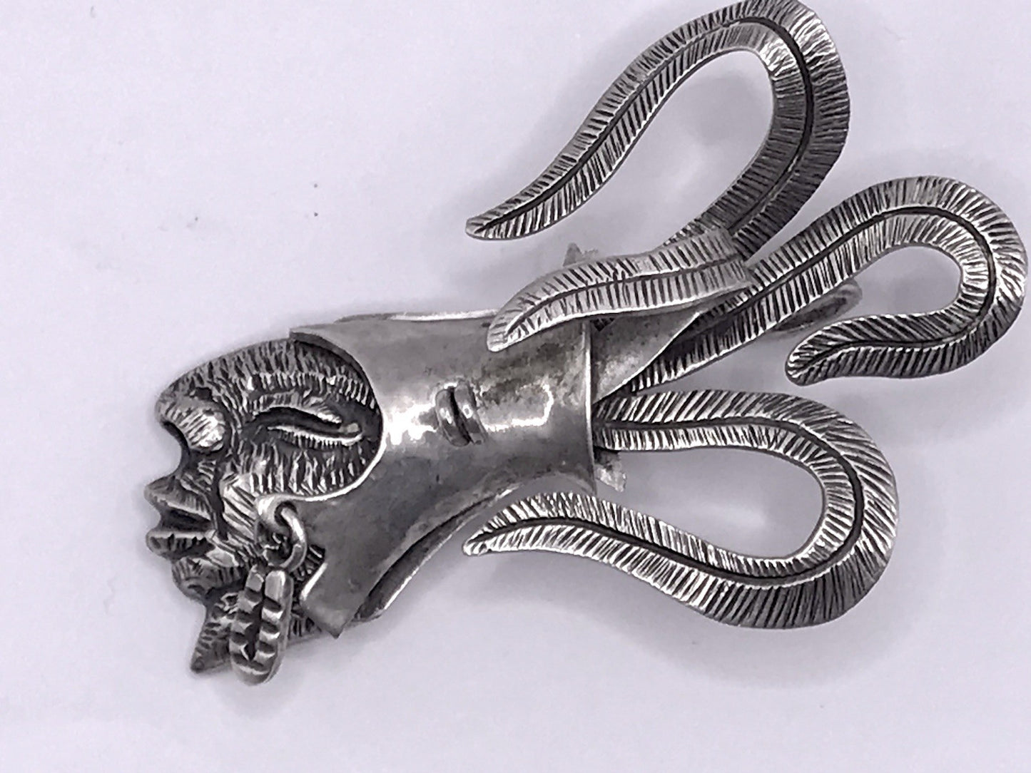 Vintage Azteken Kopf Ethno Maya Anhänger Kettenanhänger Silber