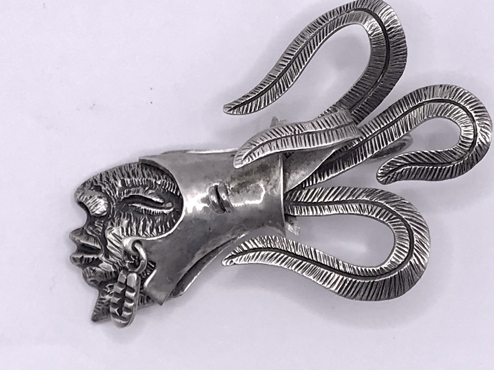 Vintage Azteken Kopf Ethno Maya Anhänger Kettenanhänger Silber