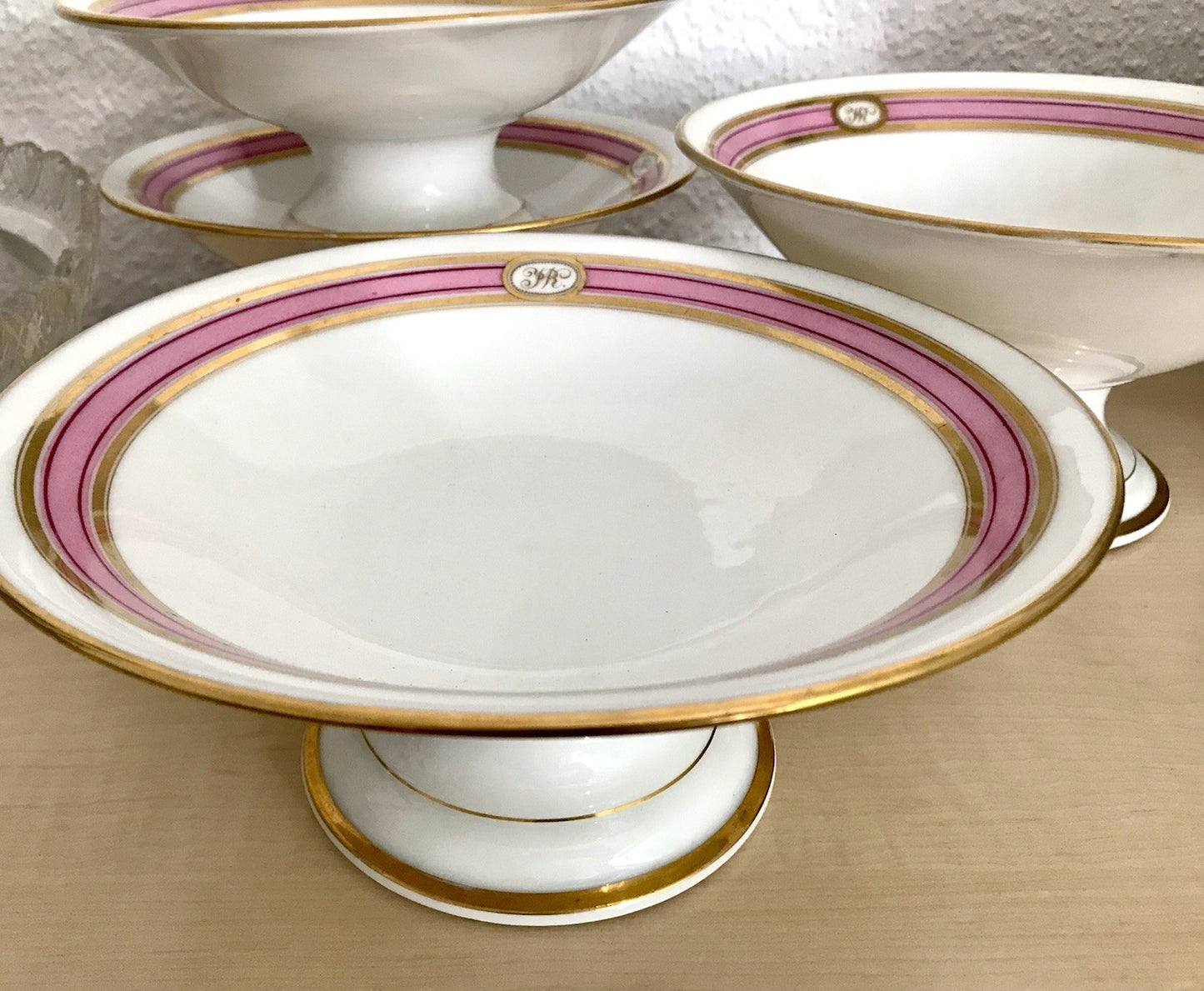Antik Biedermeier Porzellan 1 Schiffchen Schale  ~1845 Ligatur Monogramm JR