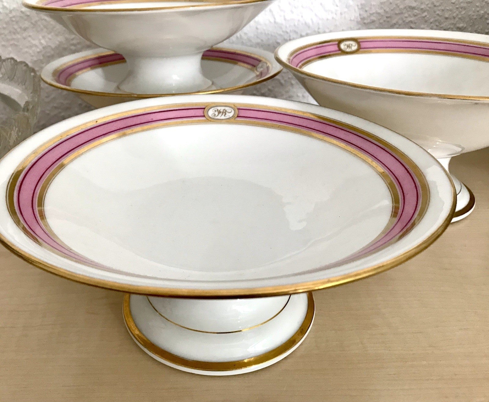 Antik Biedermeier Porzellan 1 Schiffchen Schale  ~1845 Ligatur Monogramm JR
