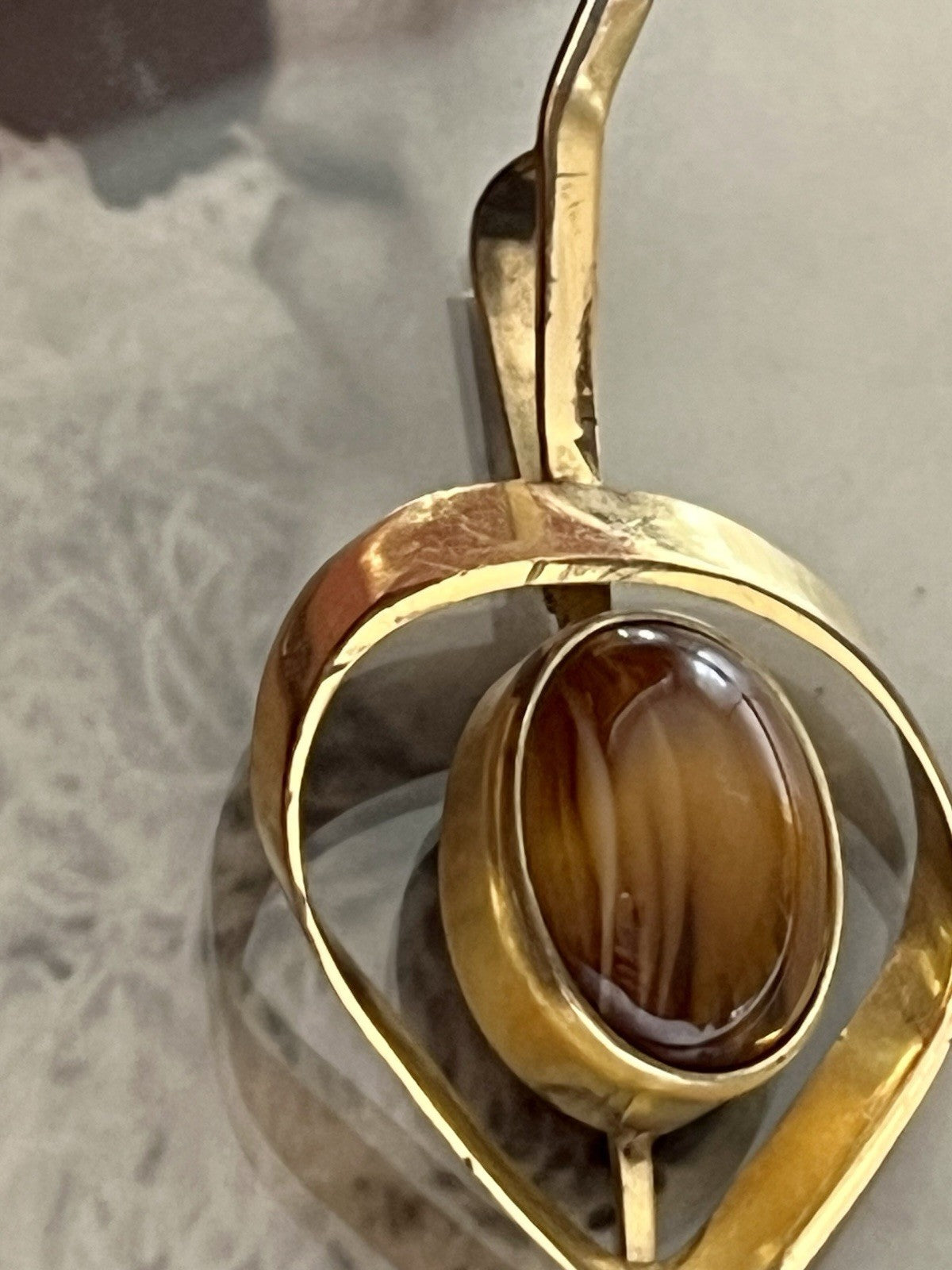 Vintage Designer Anhänger brauner Stein Amerik. Doublè vergoldet Tigerauge?