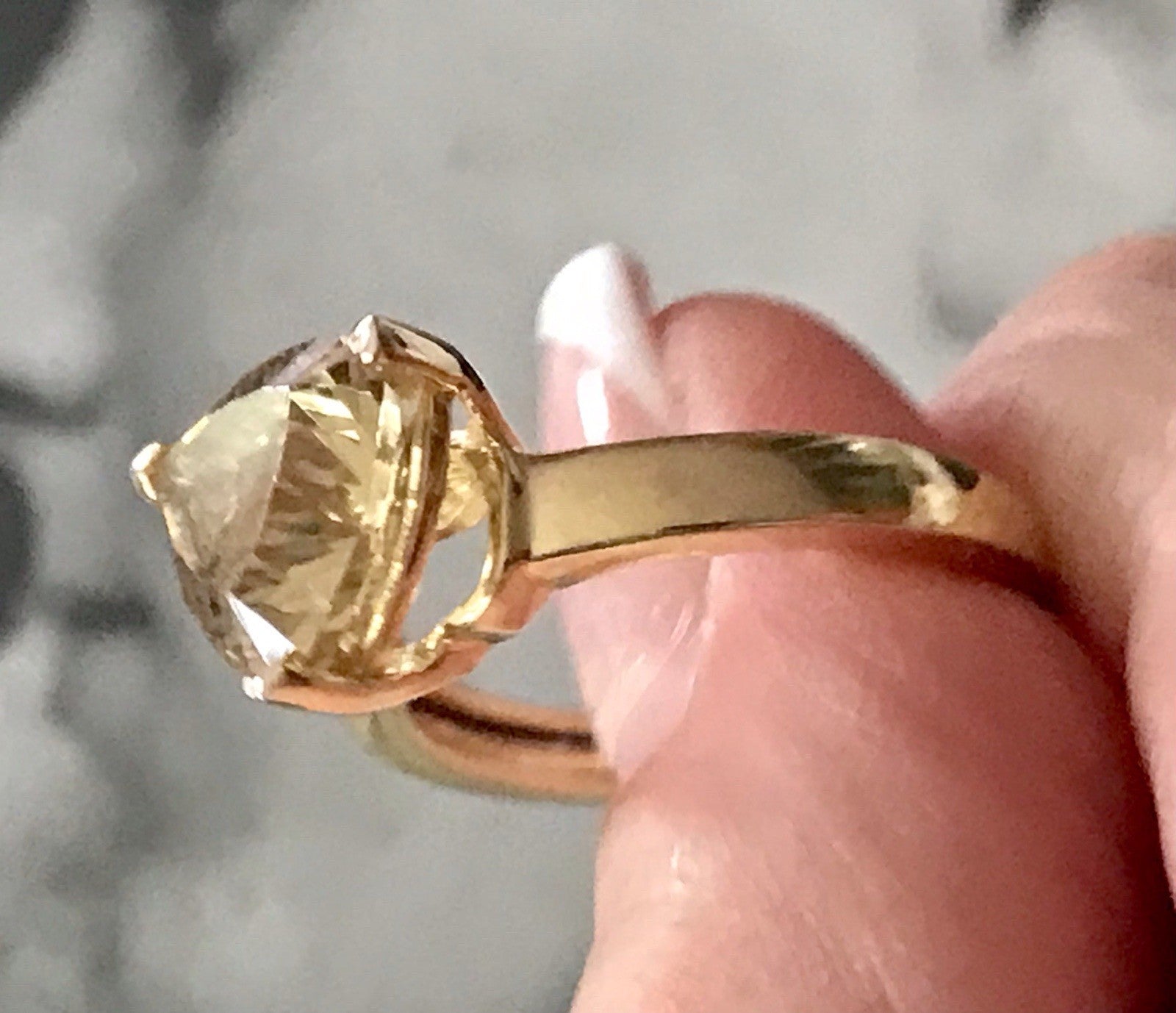 Vintage Ring Citrin? gelber Stein 925 Silber vergoldet Gr.57 18,1