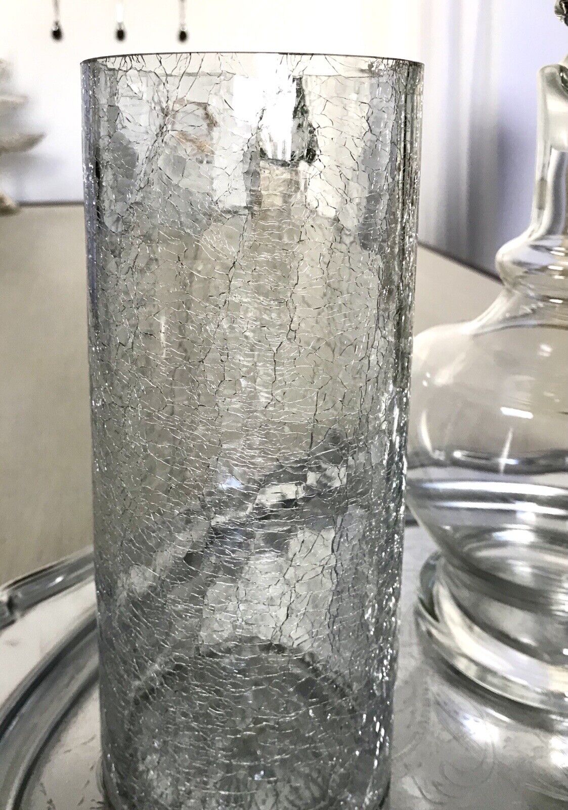 Vintage Kristallglas Kunstglas Craquelée Vase Glasvase zylindrisch groß