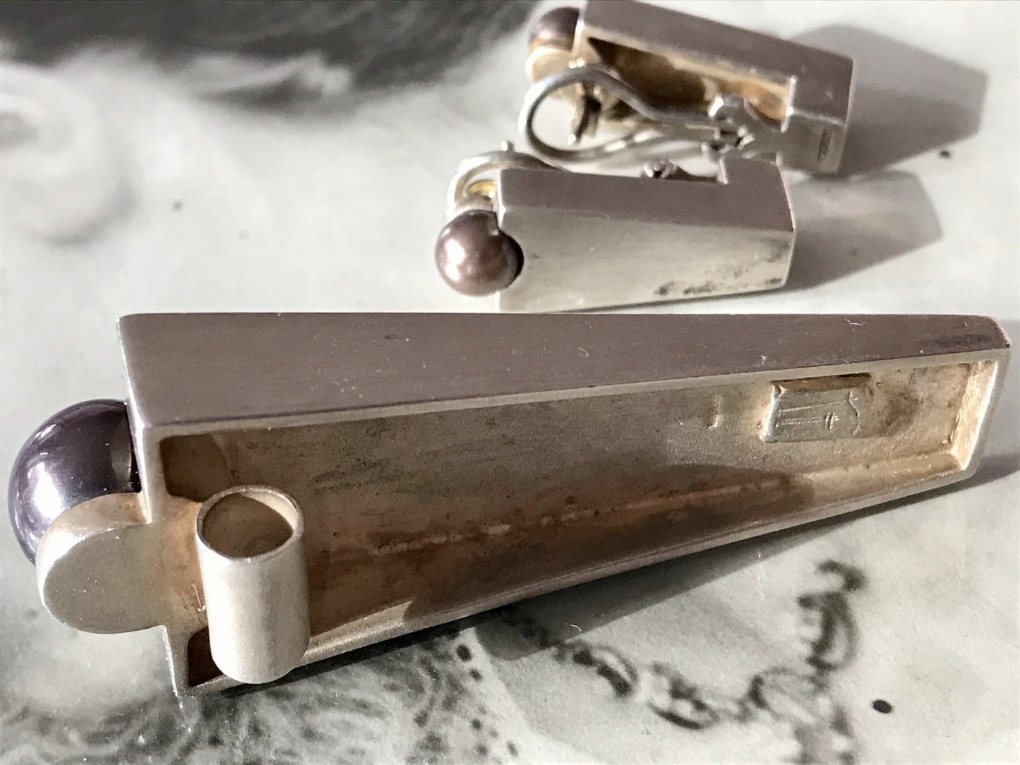 Damen Set Designer Schmuck Anhänger Ohrringe Silber 925 NW modernistisch Perle