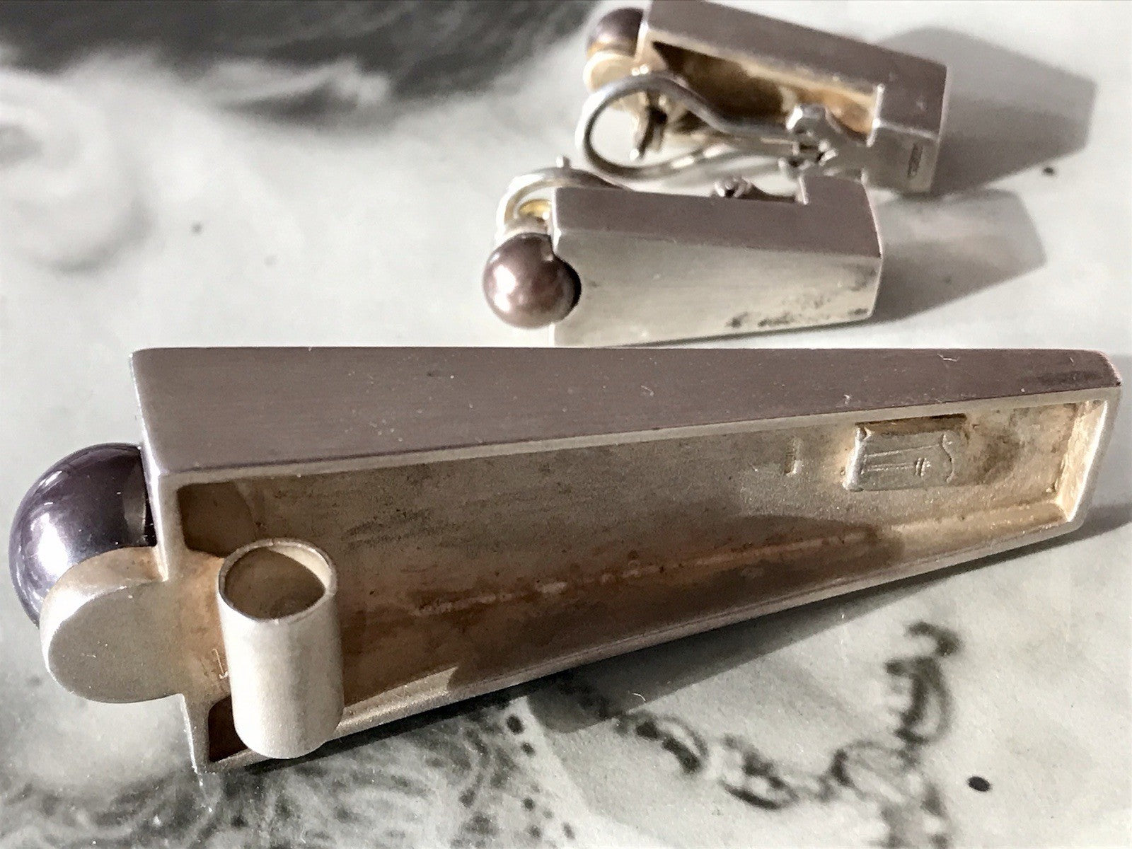 Damen Set Designer Schmuck Anhänger Ohrringe Silber 925 NW modernistisch Perle