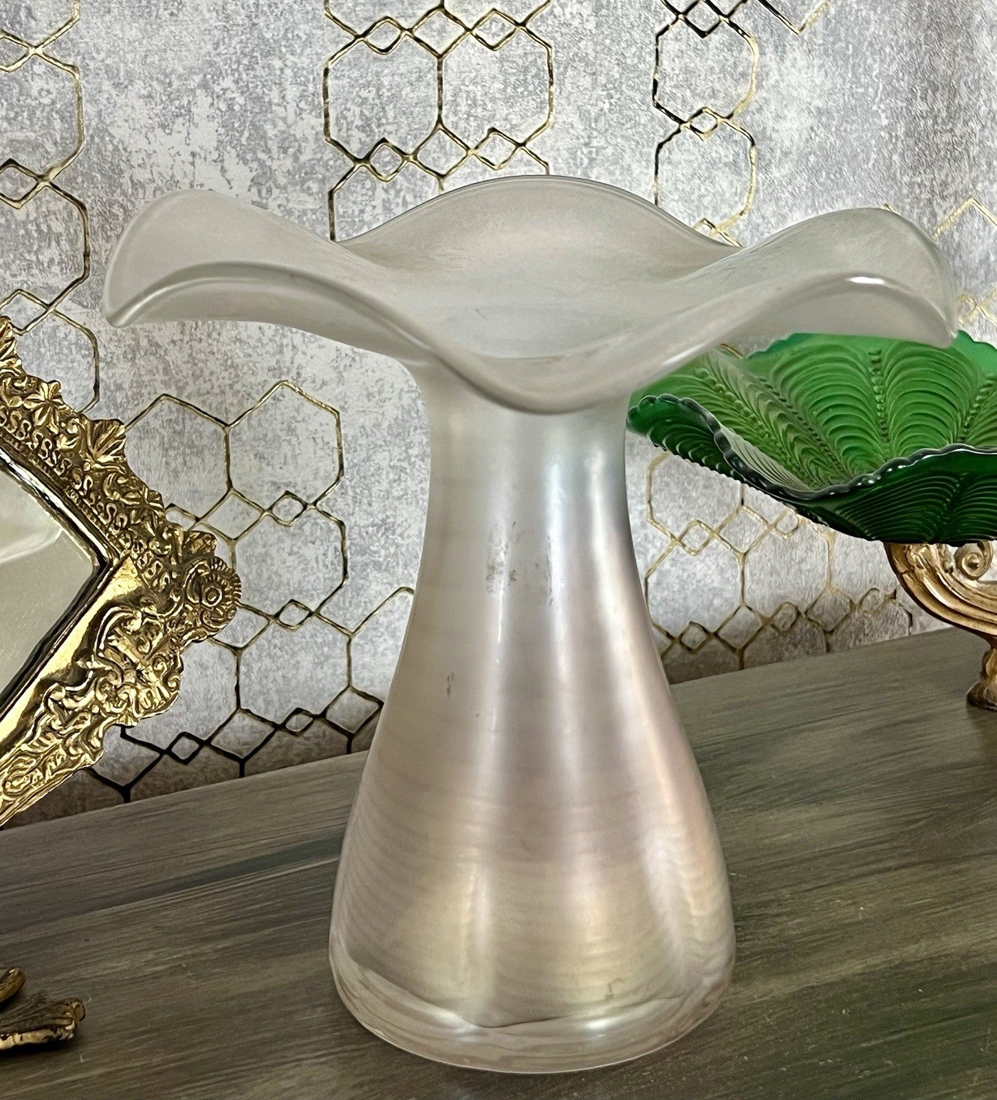 Vintage Glasvase Glaskunst Vase edel Glashütte Eisch ? irisierend schillernd