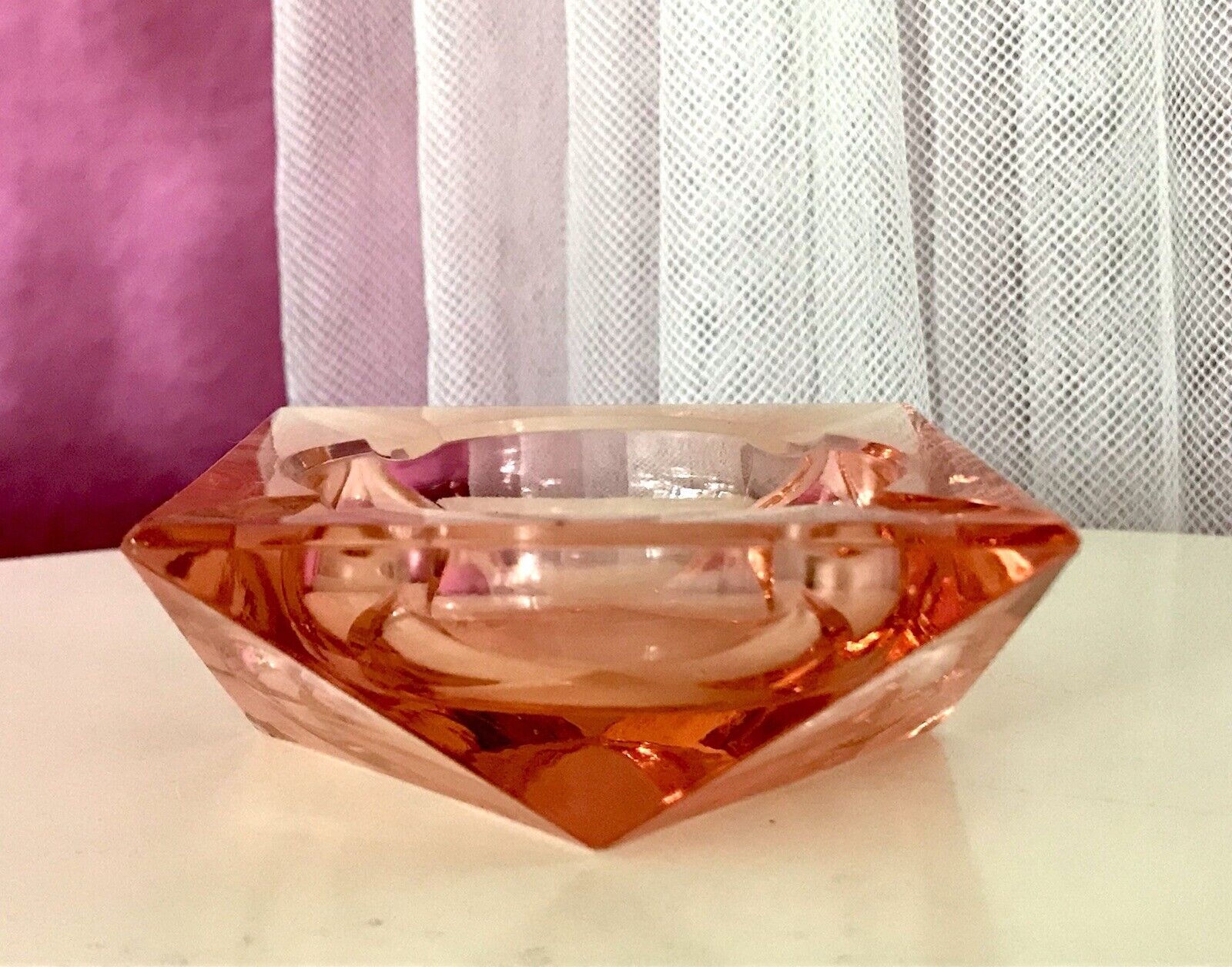 Antik Art Déco Aschenbecher Ascher Rosalin Pressglas Glas geometrisiert
