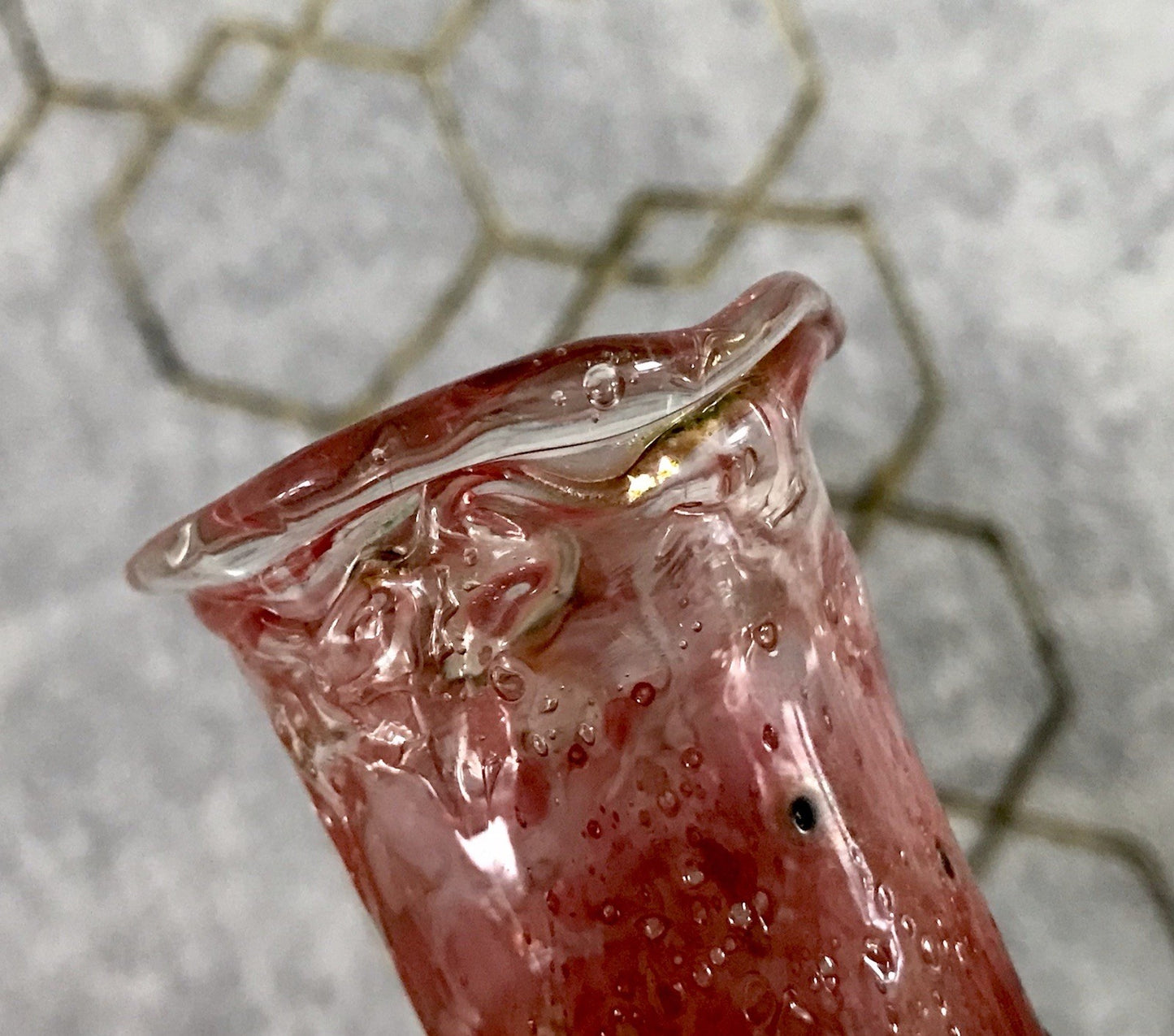 Vintage Pavel Molnār Glas Glaskunst Glasvase rot Faden Aufschmelzungen signiert