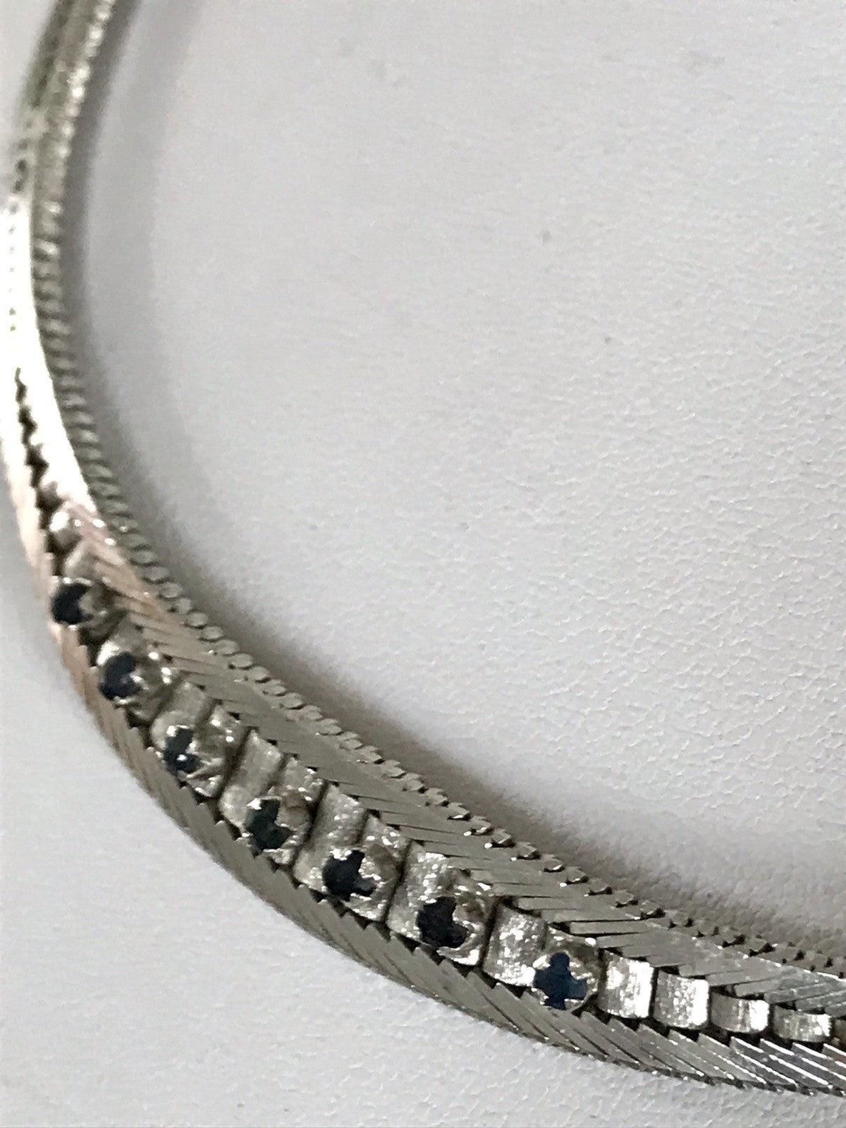 Antik Edel Art Déco 835 Silber Collier rhodiniert Halskette blaue Steine Armband