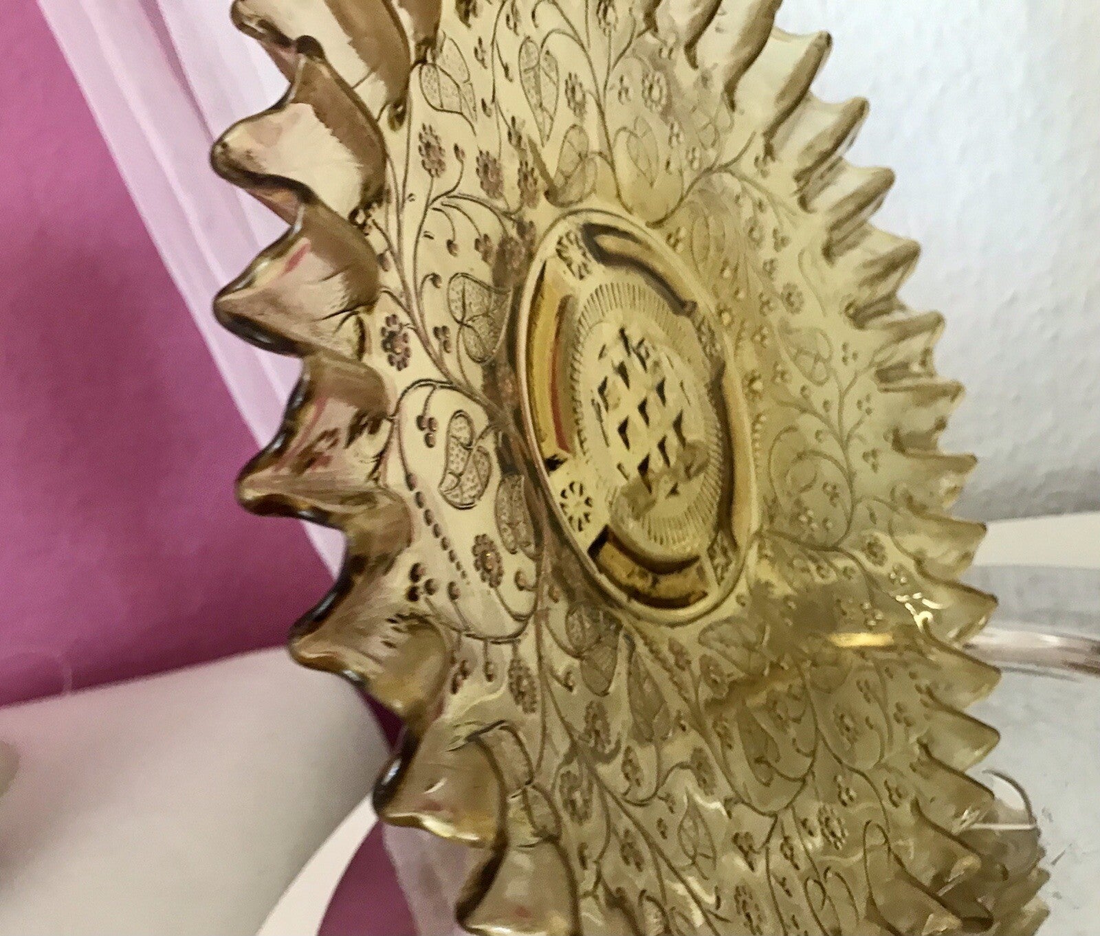 Antik Jugendstil Serviettenrand Pressglas Schale Glas Fenne Ewald Gelb Selten!