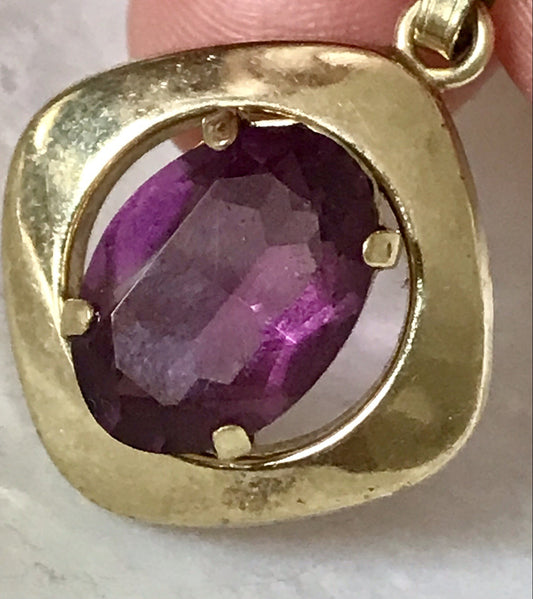 Vintage Designer Anhänger lila Stein Amethyst? Amerik. Doublè vergoldet