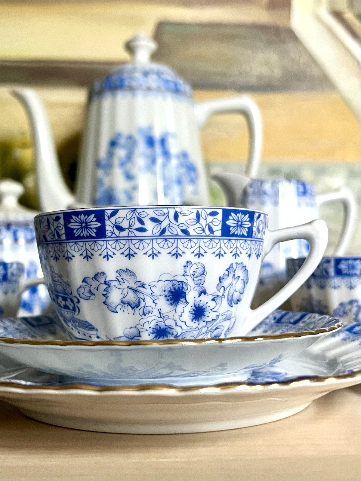 Edel Vintage Porzellan Kaffeeservice 12 Pers. Seltmann Weiden &andere China blau