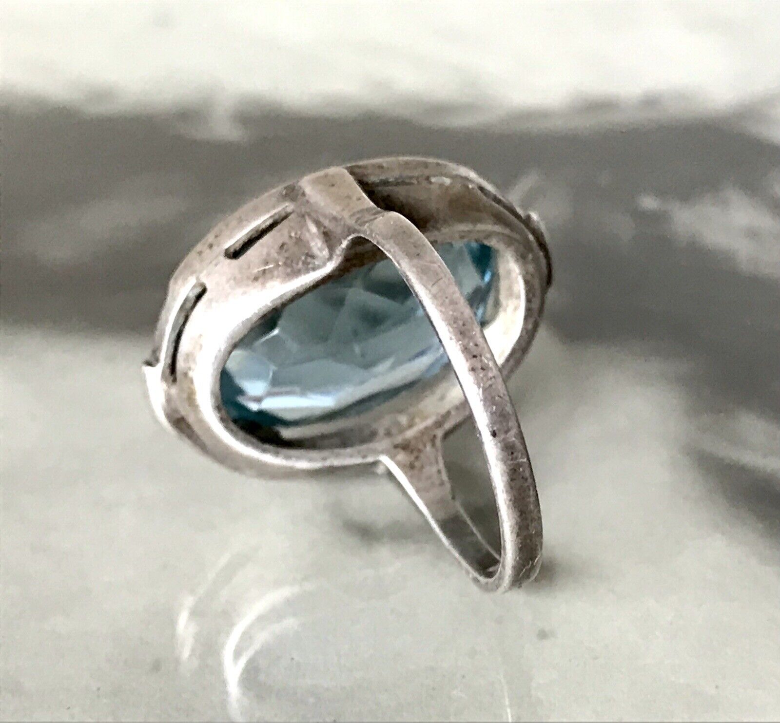 Antik Art Déco Edel blauer Stein DAMEN RING Silber 835 Super Design Gr.53 16,8